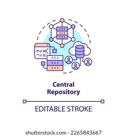 Central repository concept icon. All data storage. Version control advantage abstract idea thin line illustration. Isolated outline drawing. Editable stroke. Arial, Myriad Pro-Bold fonts used