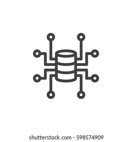 Central Server Line Icon, Outline Vector Sign, Linear Style Pictogram Isolated On White. Symbol, Logo Illustration. Pixel Perfect