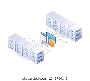 Central server security application isometric illustration