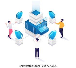 Central server with security isometric illustration