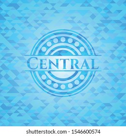 Central sky blue emblem with triangle mosaic background