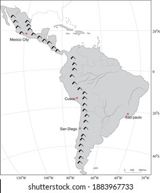 Central And South America Map. Map Of Latin America.Map Of South America. Topographic Map. Vector Illustration