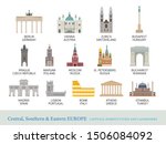 Central, Southern and Eastern Europe Cities Landmarks in Flat Style, Capitals, Famous Place, Buildings, Travel and Tourist Attraction