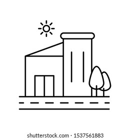 Central street along buildings line icon, outline vector sign, linear style pictogram isolated on white. Symbol, logo illustration. Editable stroke. Pixel perfect vector graphics