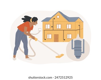 Central vacuum system isolated concept vector illustration. House appliance, remove dirt, central vacuum installation, home cleaning, filter bag, contractor service, equipment vector concept.