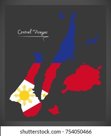 Central Visayas map of the Philippines with Philippine national flag illustration