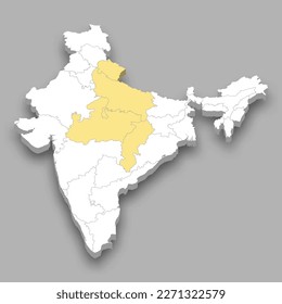 Central Zone location within India 3d isometric map