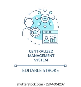 Centralised management system blue concept icon. Student tracking. LMS benefit abstract idea thin line illustration. Isolated outline drawing. Editable stroke. Arial, Myriad Pro-Bold fonts used