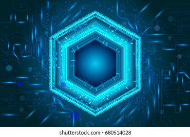 Centralization of Blue tech hexagonal Circuit sci technology background, vector illustration