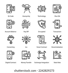 Centralization, Stocks, Proptech, Crypto Flow, Ripple Calculator, Distributed Ledger, Monitoring, White Paper, Bitcoin Calculator, Hash Function, Cryptographic Signature, Outline Icons - Stroked