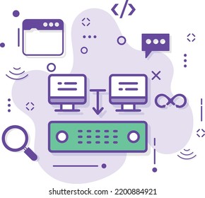 Centralized Connected Stock illustration, Virtual dedicated server vector Color Icon Design, Cloud computing and Internet hosting services Symbol, Shared Hosting Concept, 