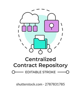 Centralized contract repository multi color concept icon. Cloud data protection. Administrative work automation. Round shape line illustration. Abstract idea. Graphic design. Easy to use