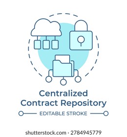 Centralized contract repository soft blue concept icon. Cloud data protection. Administrative work automation. Round shape line illustration. Abstract idea. Graphic design. Easy to use
