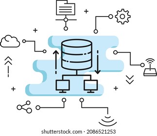 Centralized database server transmission Concept, Data Storage and Access vector icon design, Cloud computing and Internet hosting services Symbol,  Shared DB Machine stock illustration