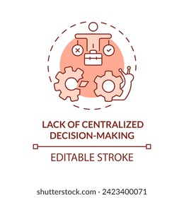 Centralized decision-making lack red concept icon. Prolong process of coming to conclusion. Round shape line illustration. Abstract idea. Graphic design. Easy to use in promotional material