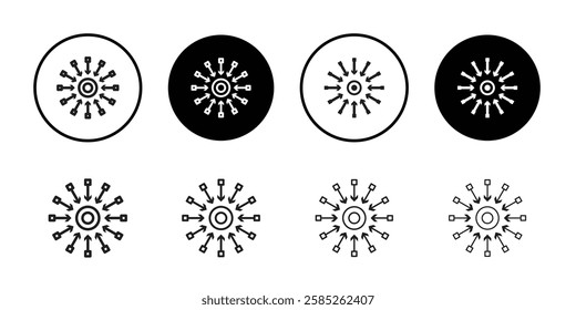 Centralized icon Black line art vector logo set