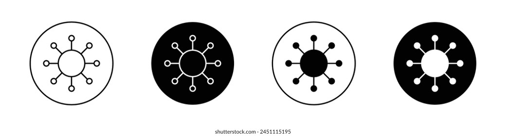 Centralized icon set. enterprise data hub vector symbol. customer centric approach sign. center point pictogram. client focus strategy icon in black filled and outlined style.