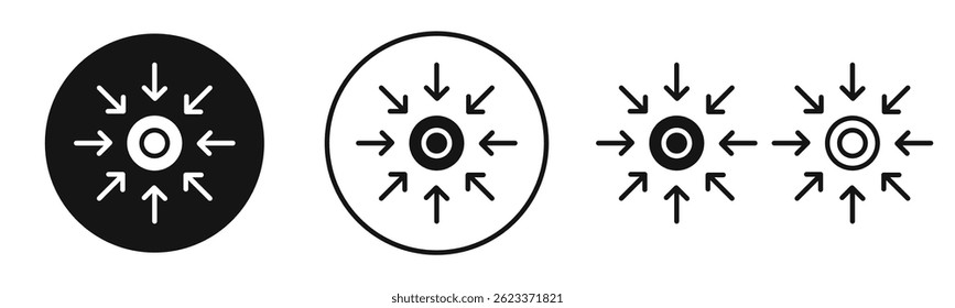Iconos centralizados en negro sólido y estilo delineado