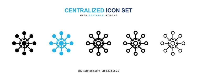 Centralized icons vector collection in black and blue colors on white background