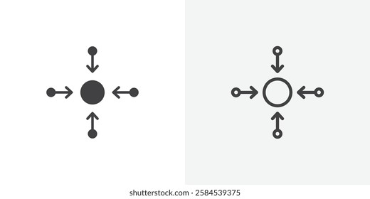 Centralized icons vectors illustrations in black fill and liner versions