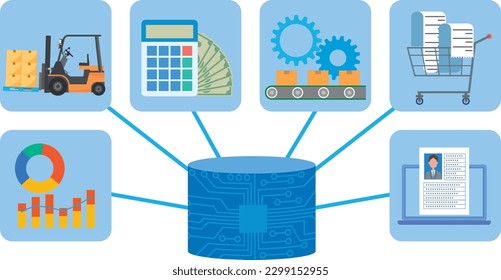 Ilustración centralizada de imágenes de administración de información en la empresa