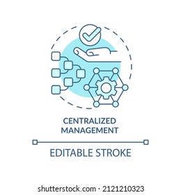 Centralized management turquoise concept icon. Network building. UCaaS advantages abstract idea thin line illustration. Isolated outline drawing. Editable stroke. Arial, Myriad Pro-Bold fonts used