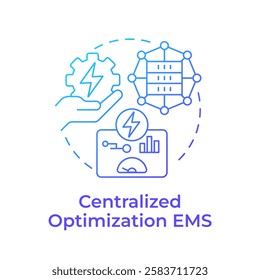 Centralized optimization EMS blue gradient concept icon. Consumption control, energy generation. Round shape line illustration. Abstract idea. Graphic design. Easy to use in infographic