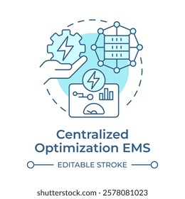 Centralized optimization EMS soft blue concept icon. Consumption control, energy generation. Round shape line illustration. Abstract idea. Graphic design. Easy to use in infographic