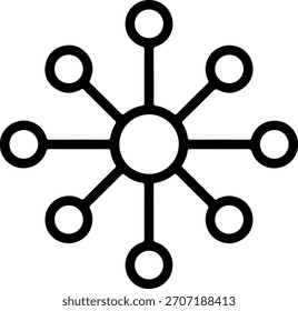 Centralized radial hub connection network icon, linking multiple points and nodes for system, data, or structure