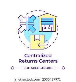 Centralized returns centers multi color concept icon. Reverse logistics strategy. Warehouse management. Round shape line illustration. Abstract idea. Graphic design. Easy to use in article