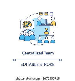 Centralized team concept icon. Artisans teamwork idea thin line illustration. Design team structure type, designers collaboration. Vector isolated outline RGB color drawing. Editable stroke