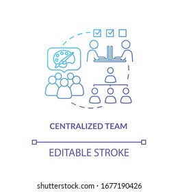 Centralized team, staff collaboration type concept icon. Designers work scheme idea thin line illustration. Creative workshop coworking structure. Vector isolated outline RGB color drawing