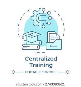 Centralized training soft blue concept icon. Educational technique, data management. Round shape line illustration. Abstract idea. Graphic design. Easy to use in presentation, blog post
