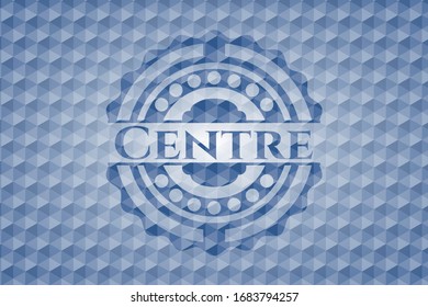 Centre blue emblem or badge with geometric pattern background. Vector Illustration. Detailed.