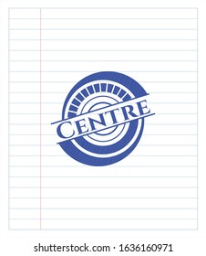 Centre blue ink pen emblem. Vector Illustration. Detailed.