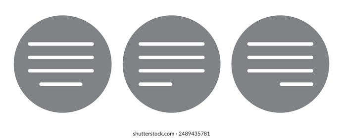 Conjunto de iconos de alineación central, izquierda y derecha. Ilustración vectorial.