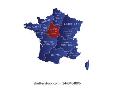 Centre val de Loire outline map France region country state 