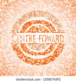 Centre-foward abstract emblem, orange mosaic background