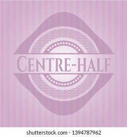 Centre-half badge with pink background. Vector Illustration. Detailed.
