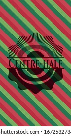 Centre-half christmas colors style badge. Vector Illustration. Detailed.