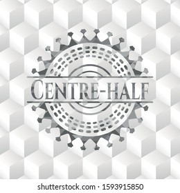 Centre-half grey badge with geometric cube white background