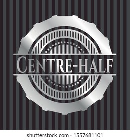 Centre-half silvery shiny emblem. Vector Illustration. Mosaic.