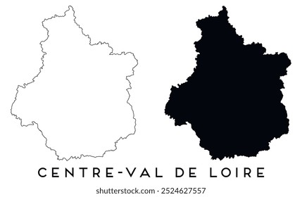 Contorno do mapa de Centre-Val de Loire e vetor de silhueta preta