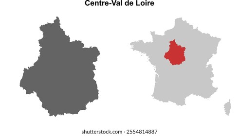 Centre-Val de Loire region blank outline map set