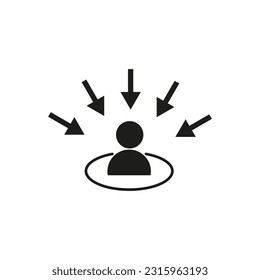 icono de consumidor central, concepto de enfoque de cliente, enfoque de cliente primero. Ilustración vectorial. imagen de stock.