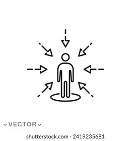 icono de consumidor céntrico, concepto de enfoque del cliente, primer enfoque del cliente, símbolo de línea delgada aislado en fondo blanco, pasos de trazo editable 10 ilustración vectorial