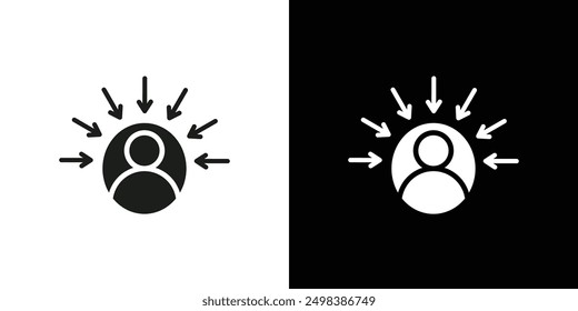 Conjunto de símbolos de línea plana de icono de consumidor central.