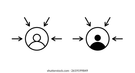 Iconos de consumidor centricos fijados en colores negros sobre fondo blanco