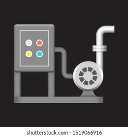 Centrifugal pump, electrical control power distribution box cabinet enclosure vector icon. For control water in industrial factory, supply infrastructure, wastewater treatment, cooling and plumbing.