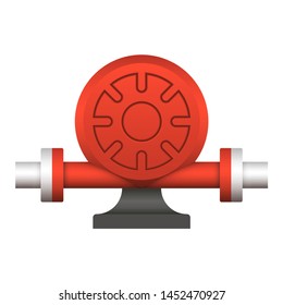Centrifugal pump and pipe vector icon. Powered by electric motor or engine. For transportation fluid in industry, water supply infrastructure, wastewater treatment, cooling, plumbing and irrigation.